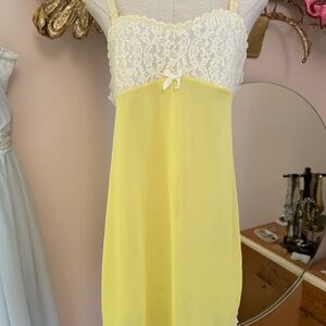 Butter Yellow Mini Slip With White Lace Bodice Chemise Size S